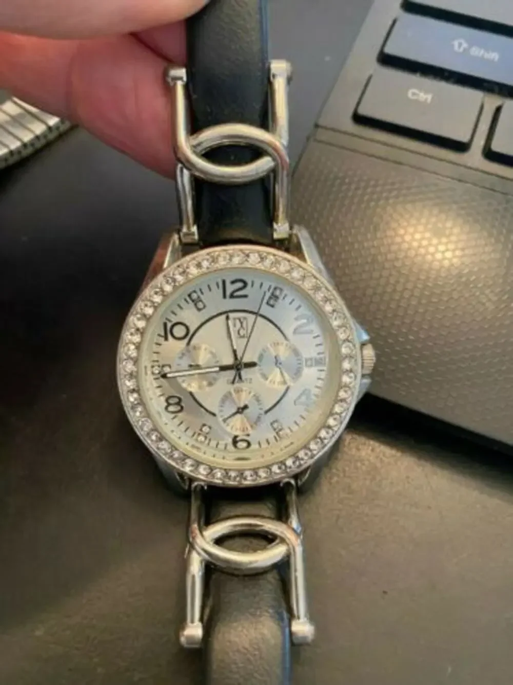 Women's NY&C Watch, Silver Tone with Rhnestones, Chrono Style, Black Band